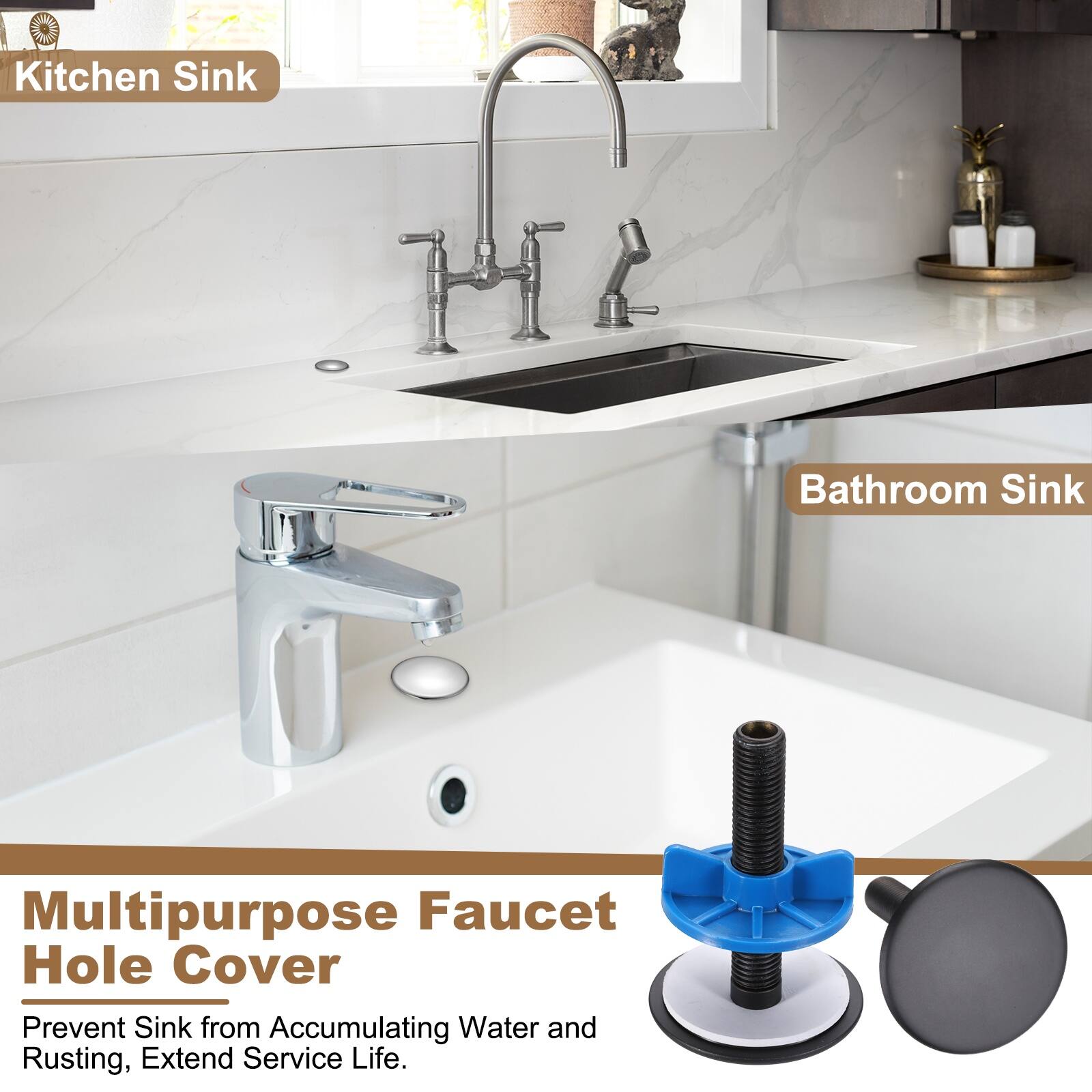 9 Kitchen Sink Bathroom Sink Multipurpose Faucet Hole Cover Prevent Sink from Accumulating Water and Rusting, Extend Service Life.