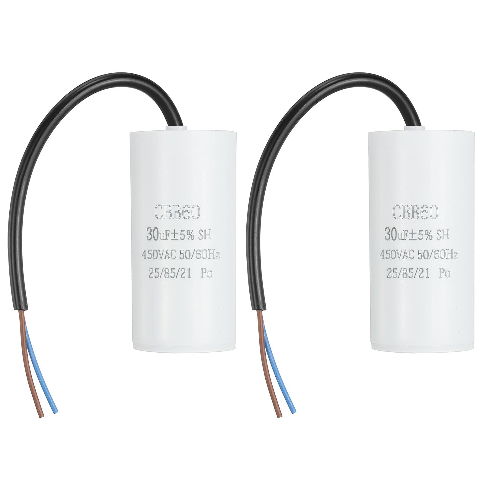 Unique Bargains - 2pcs 30uF CBB60 Run Capacitor, AC 450V 2 Wires 50/60Hz Cylinder 93x45mm for Air Compressor, Water Pump - White price history on PriceWatchPro