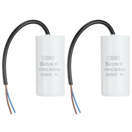 Unique Bargains - 2pcs 30uF CBB60 Run Capacitor, AC 450V 2 Wires 50/60Hz Cylinder 93x45mm for Air Compressor, Water Pump - White