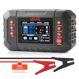VEVOR - Smart Battery Charger, 25A, 6V 12V 24V Ternary Lithium LiFePO4 Lead-Acid (Gel/AGM) Battery Charger