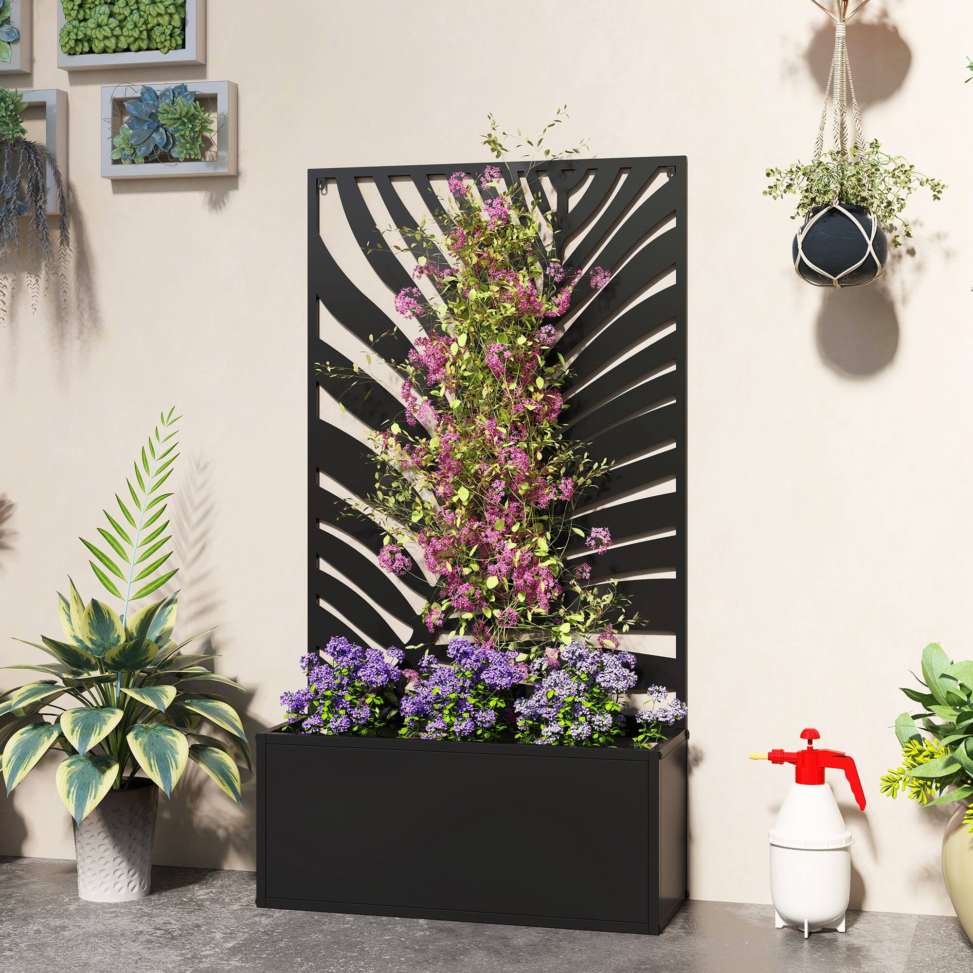 Alt View 1. Outsunny - Garden Bed with Trellis for Climbing Plants, Freestanding or Wall Mounted Flower Bed for Garden.