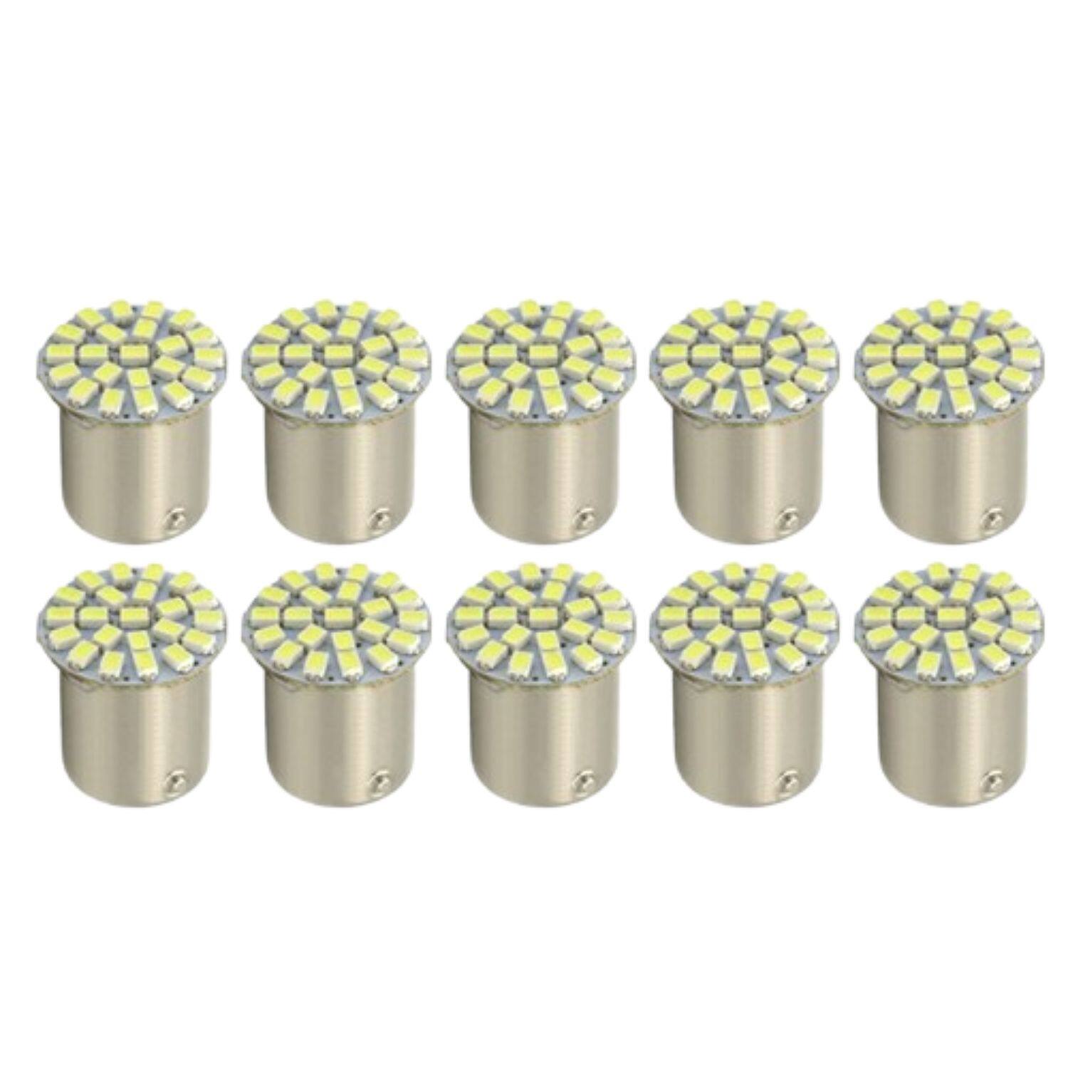 Front. Home Collection - 10× 1157 BAY15D White LED Bulbs – 22-SMD Brake, Tail, and Turn Signal Light Lamps.