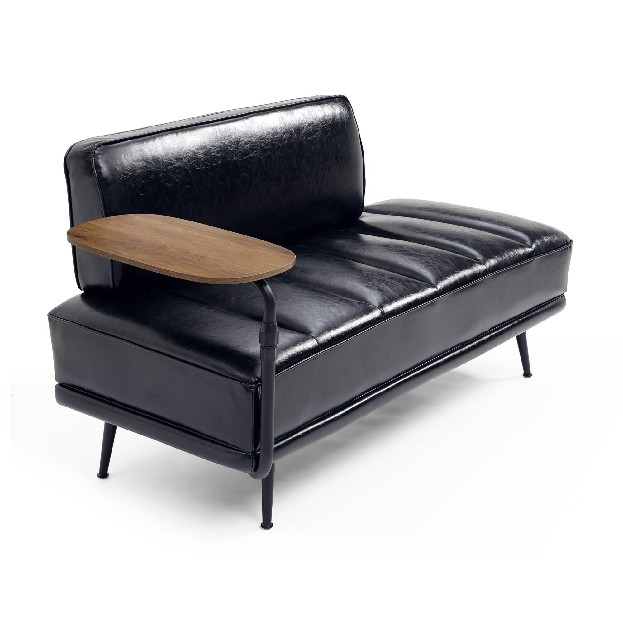 Left. GOODSILO - Modern Upholstered Bench with Swivel Tray and Side Table for Bedroom and Living Room - Black.