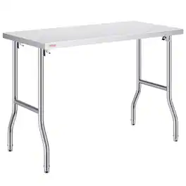 VEVOR - Folding Commercial Prep Table, 48 x 24 Inch Commercial Worktable Workstation, Heavy-duty Stainless Steel Folding - Silver