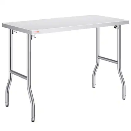 Front. VEVOR - Folding Commercial Prep Table, 48 x 24 Inch Commercial Worktable Workstation, Heavy-duty Stainless Steel Folding - Sliver.