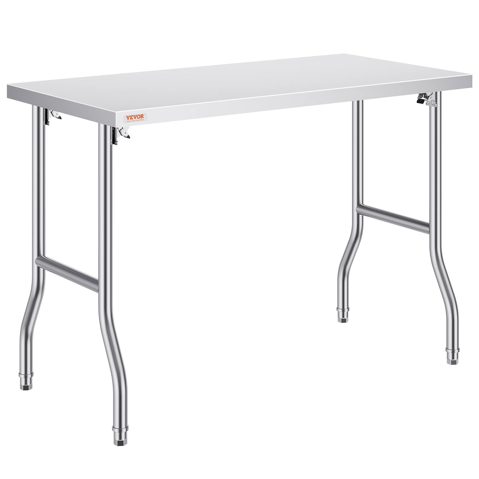 Front. VEVOR - Folding Commercial Prep Table, 48 x 24 Inch Commercial Worktable Workstation, Heavy-duty Stainless Steel Folding - Sliver.