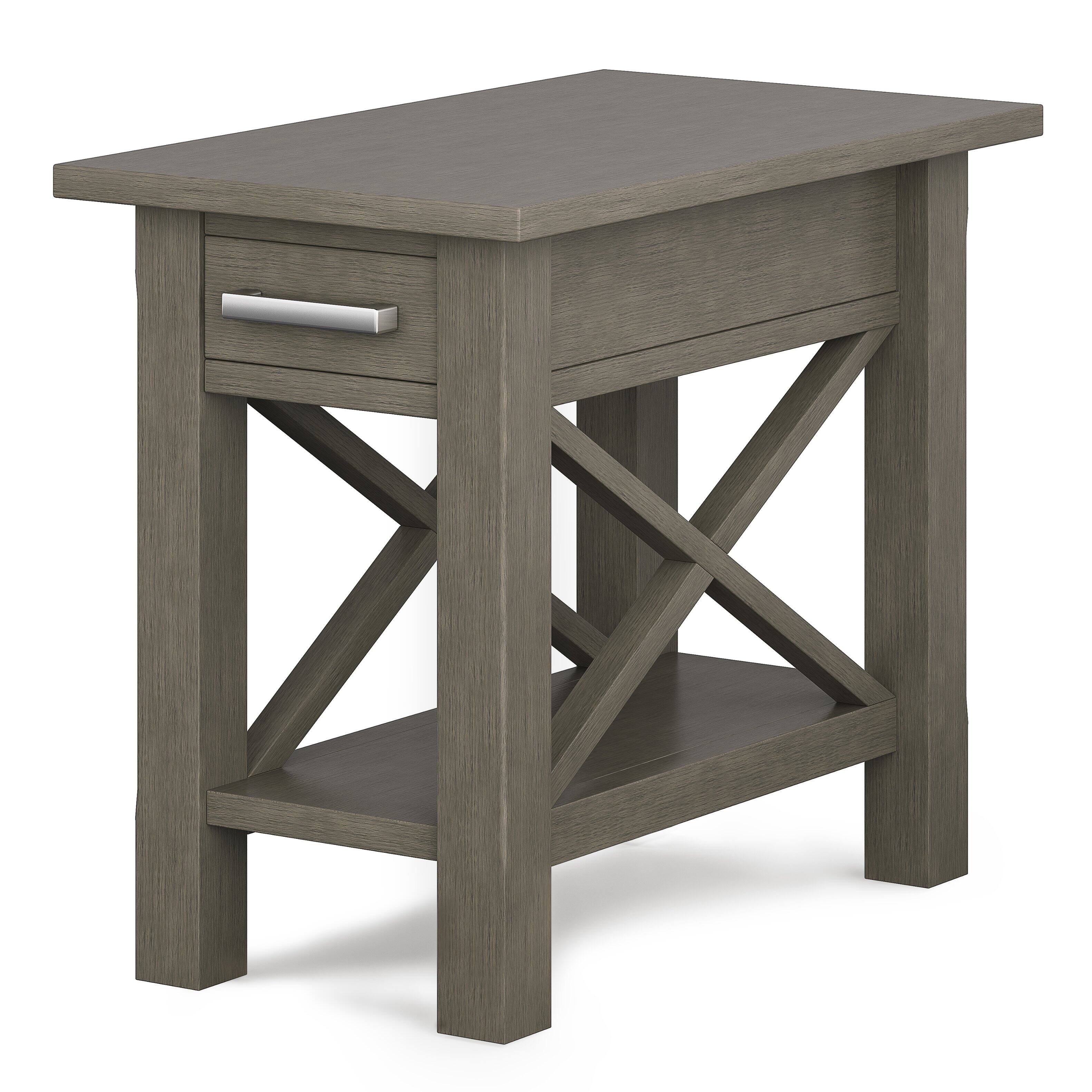 Angle. Simpli Home - Kitchener Narrow Side Table - Farmhouse Grey.