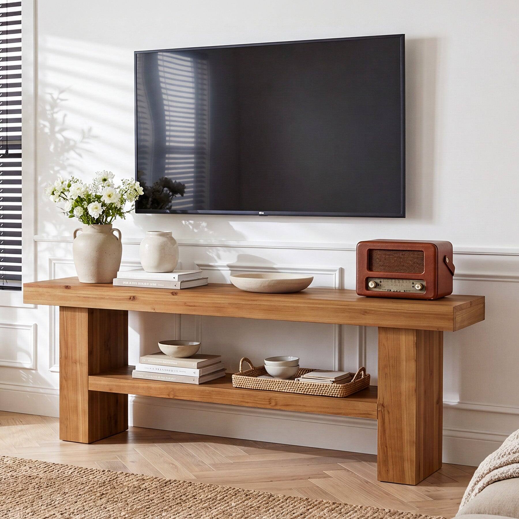 Front. Tribesigns - Office Media Console with Solid Wood Construction, for Media Equipment and Storage in Meeting Rooms and Reception Areas - Brown.
