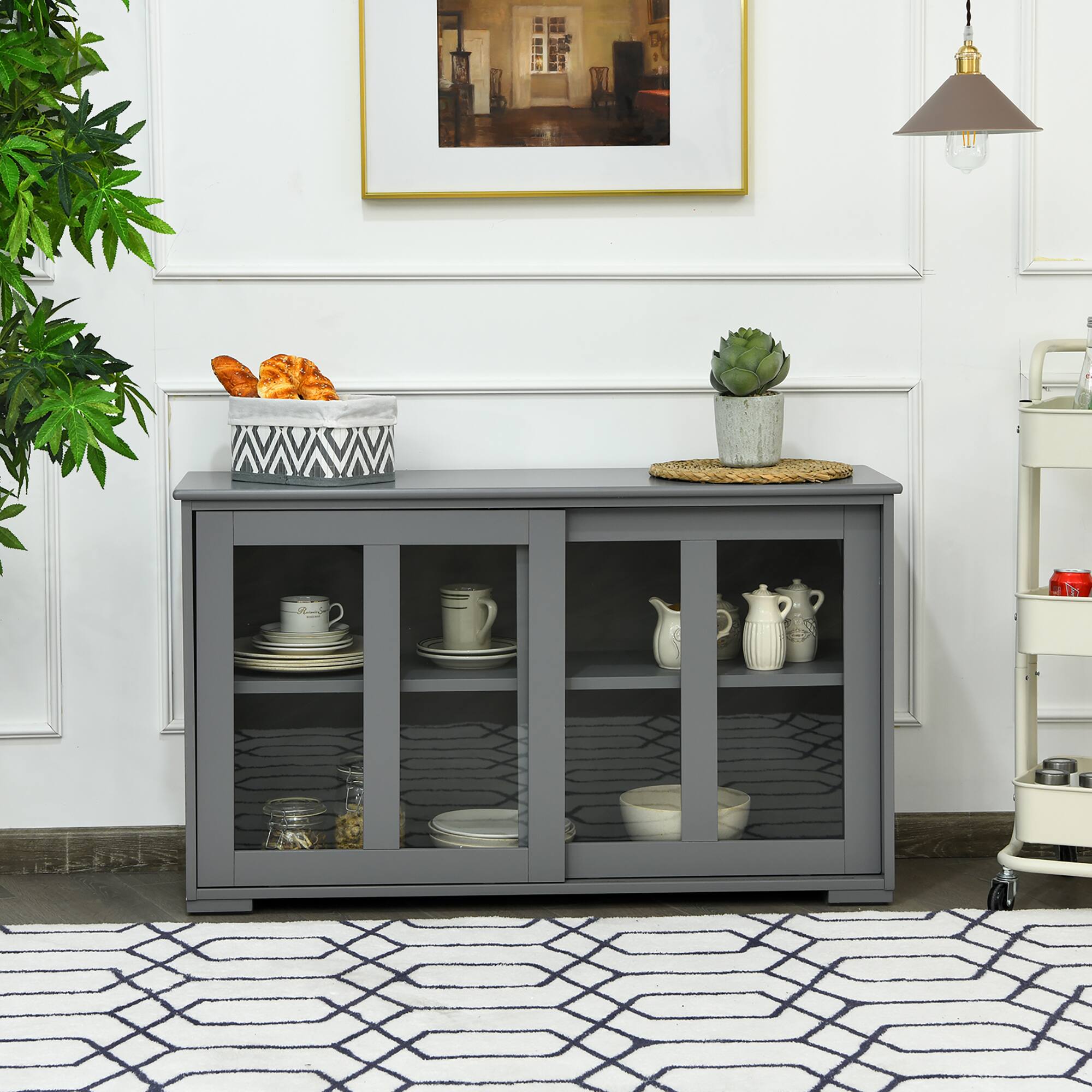 Alt View 3. Costway - Kitchen Storage Cabinet Sideboard Buffet Cupboard w/ Sliding Door - Gray.