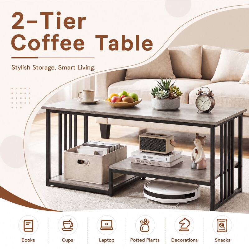 2-Tier Coffee Table  
Stylish Storage, Smart Living.  

11 2 / : I 8 A 1 6 5  
FIREBLOX FORIRIN i BOOK  

Books  
Cups  
Laptop  
Potted Plants  
Decorations  
Snacks