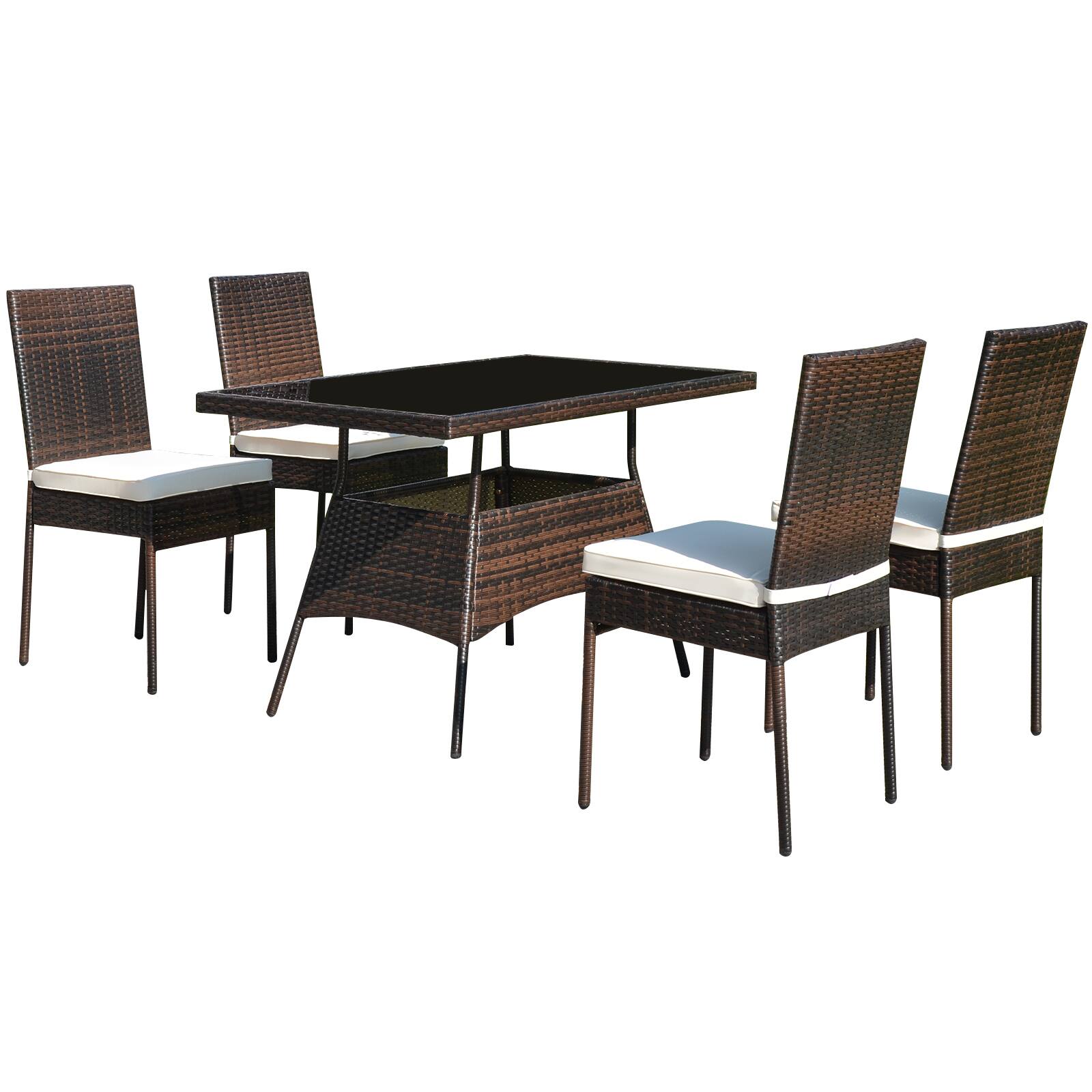Alt View 4. Gymax - Gymax 10 PCS Rattan Dining Set w/ Glass Table & High Back Chair Patio Mix Brown - Mix brown.