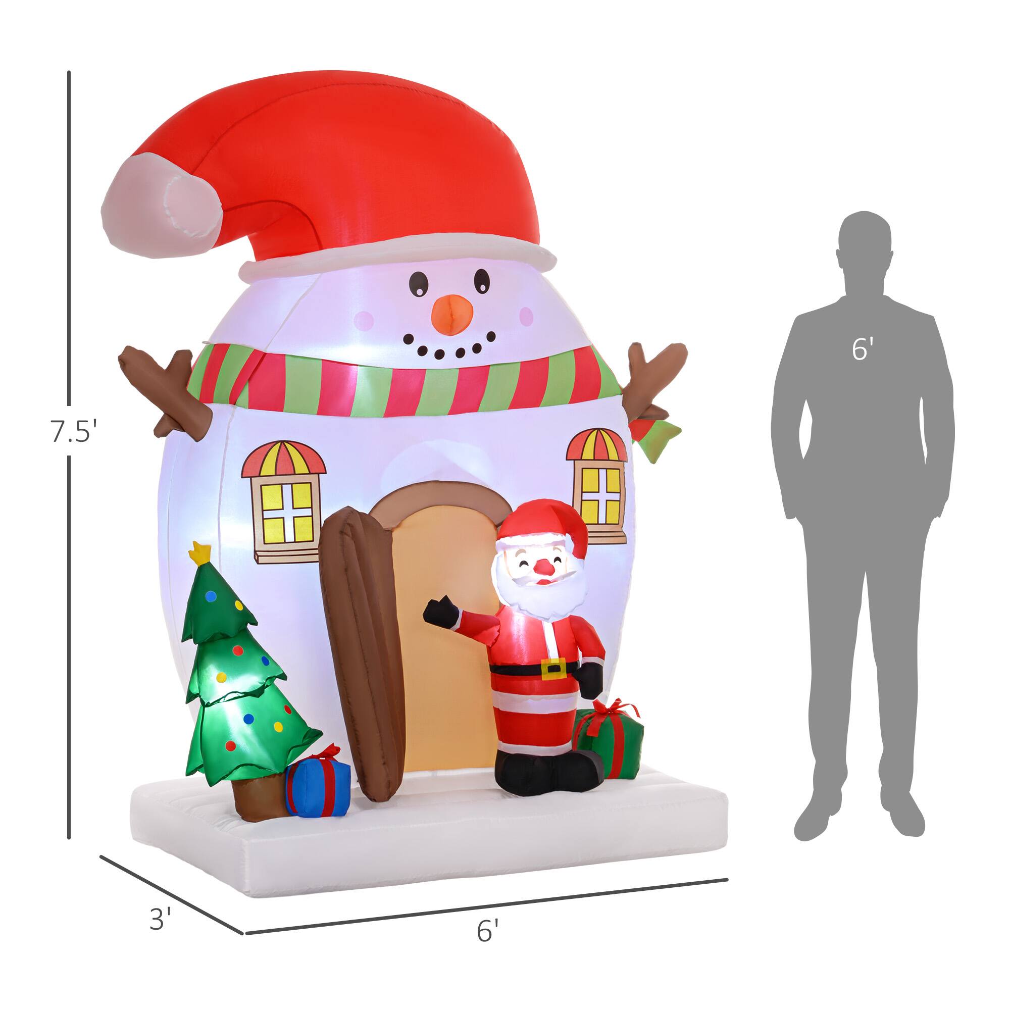 Alt View 2. Outsunny - 7.5FT Christmas Inflatable Snowman House with Santa Claus and Xmas Tree, Blow Up Christmas Decoration with LED for Party - Multi-colored.