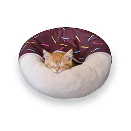PawsPik - Orthopedic Memory Foam Donut-Themed Plush Bolster Cat & Dog Bed & Removable Cover, Medium - Chocolate