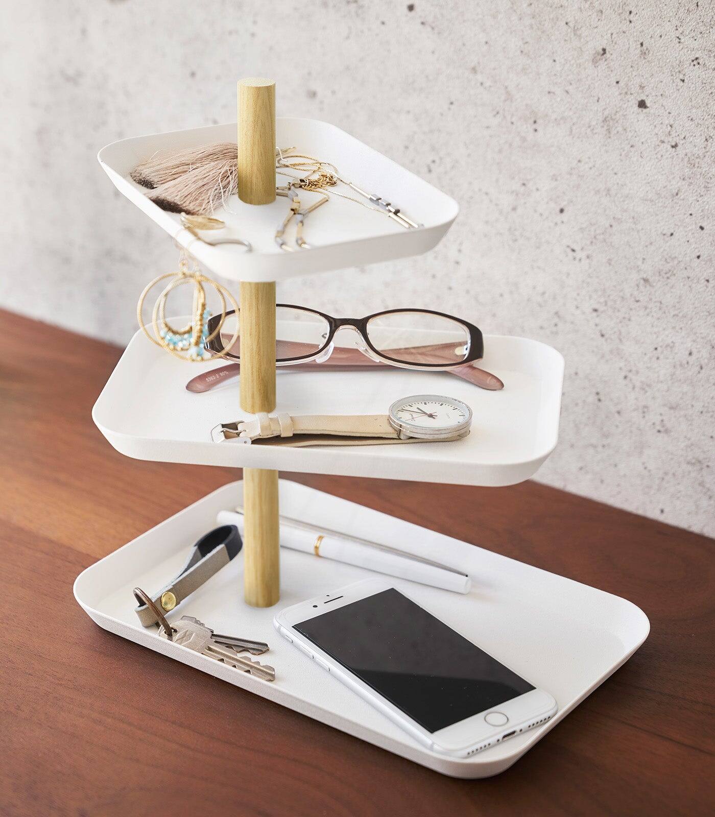 Left. Yamazaki Home - Three-Tier Display Tray - Steel - Ash.