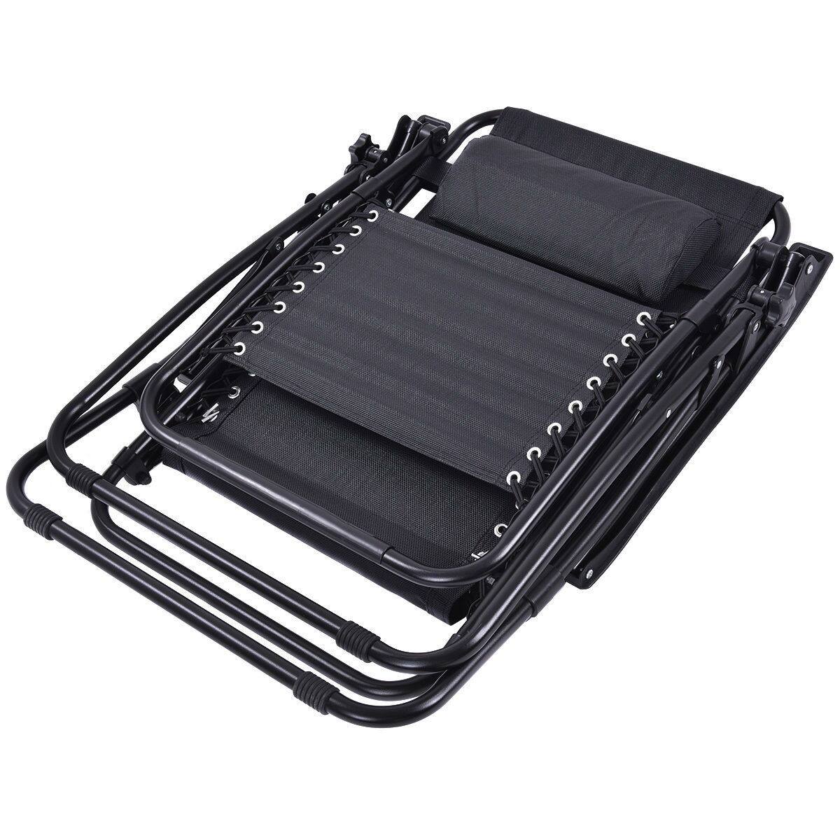 Back. Hivvago - Set of 2 Black Folding Outdoor Zero Gravity Lounge Chair Recliner - Black.