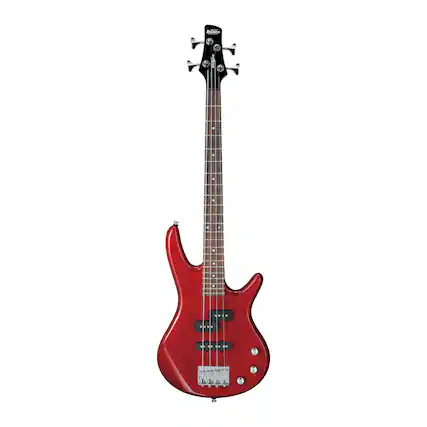 Front. Ibanez - Ibanez GSRM20TR MiKro Short Scale 4-String Bass Guitar, Transparent Red - Red.