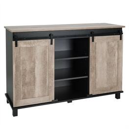 Hivvago - FarmHouse Sliding Barn Doors Kitchen Buffet Storage Cabinet - Brown, Black