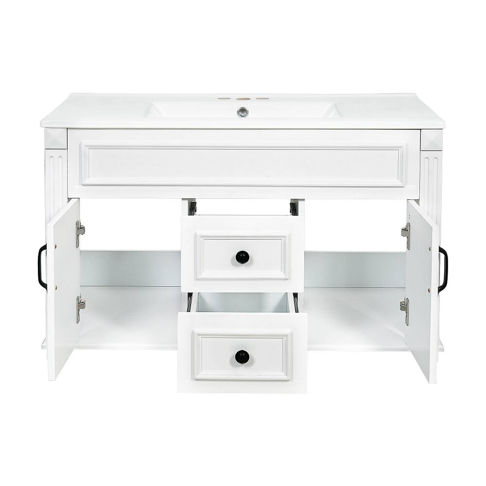 Alt View 8. Loheer - Loheer 36 inch wall mounted bathroom vanity White Floating Bathroom Cabinet with Ceramic Sink - White.