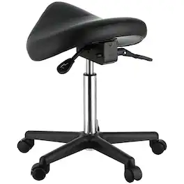 KKTONER - Ergonomic Saddle Stool With Wheels Swivel Chair For Salon Pros Back - Black