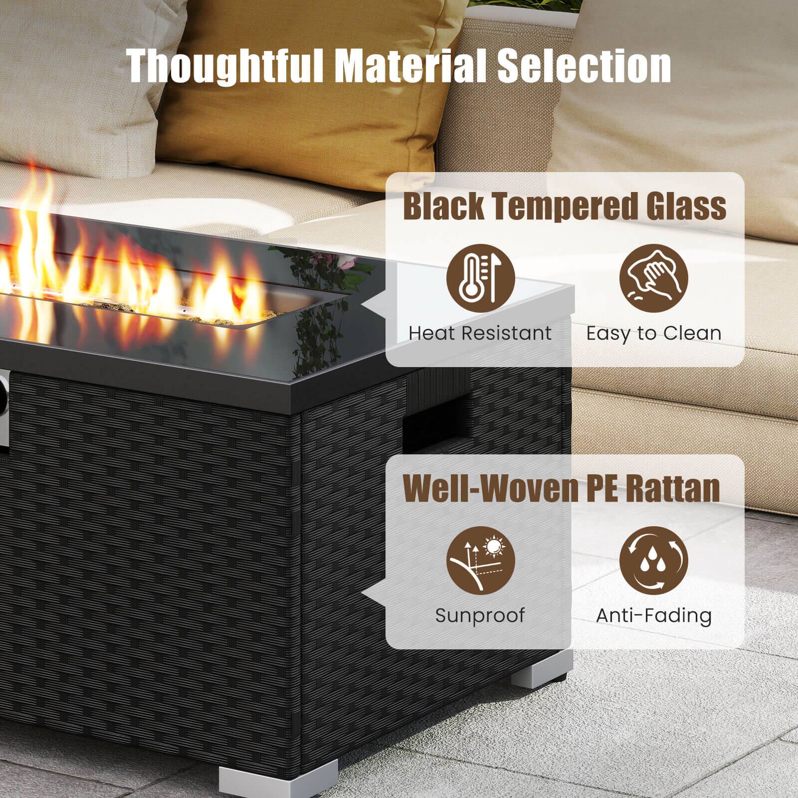 Thoughtful Material Selection

Black Tempered Glass
- Heat Resistant
- Easy to Clean

Well-Woven PE Rattan
- Sunproof
- Anti-Fading