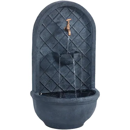 Front. Sunnydaze - Messina Polystone Outdoor Wall Fountain - Lead.