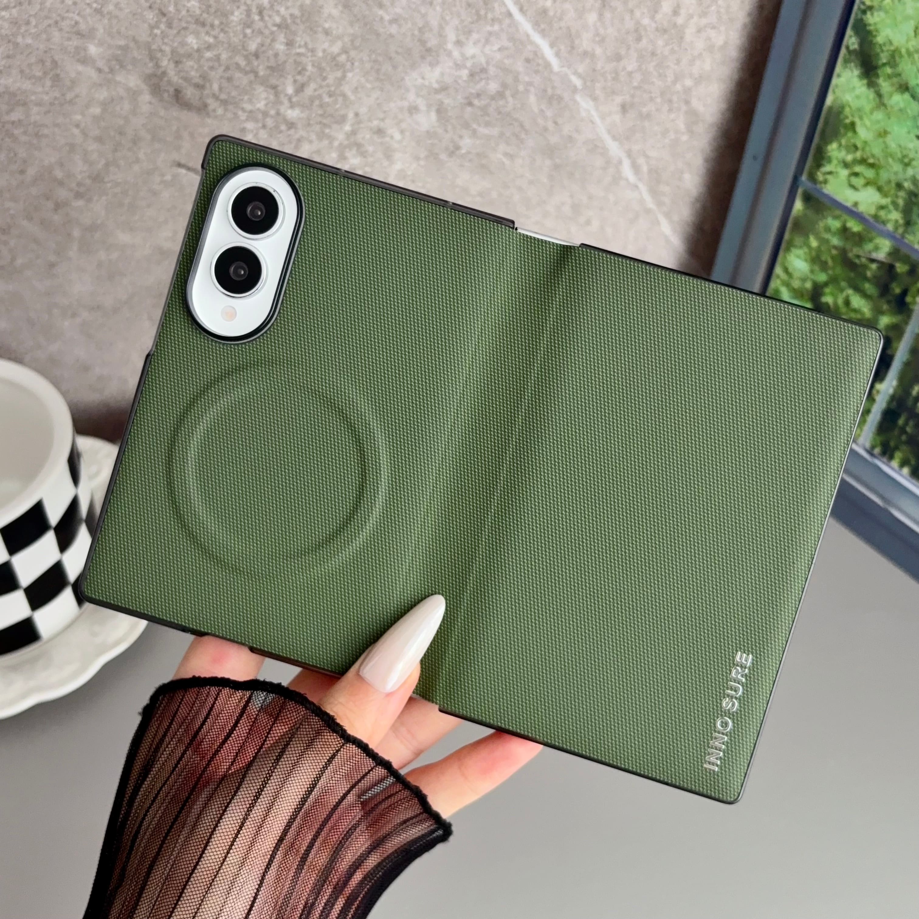 Dteck - Shockproof Flip Folio Phone Case for Samsung Galaxy Z Fold8, Slim Magnetic Rigid Plastic Faux Leather Protective Cover - Green price history on PriceWatchPro