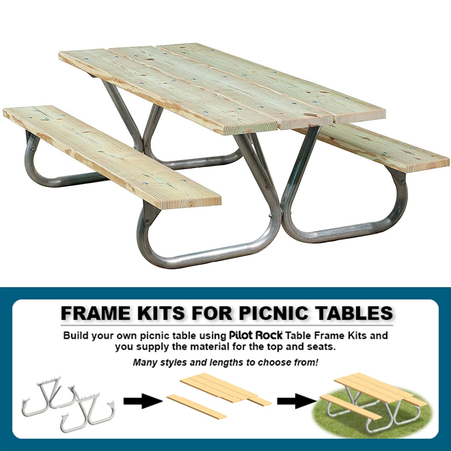 Pilot Rock 6' or 8' Outdoor Steel Non Tip Picnic Table Legs Kit (Frame Only) Silver BTXG-FR ...
