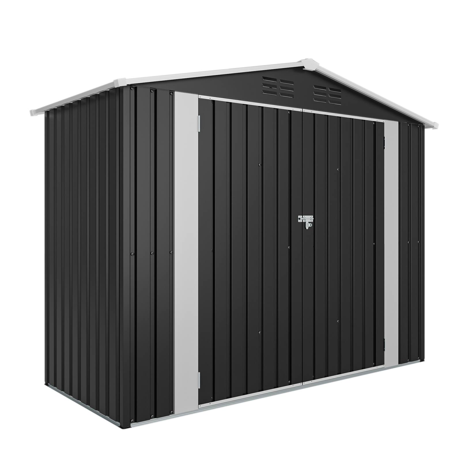 Alt View 4. Loheer - Loheer 8x4 Metal Storage Shed Black Outdoor Garden Tool Shed with Lockable Latch for Backyard Patio.