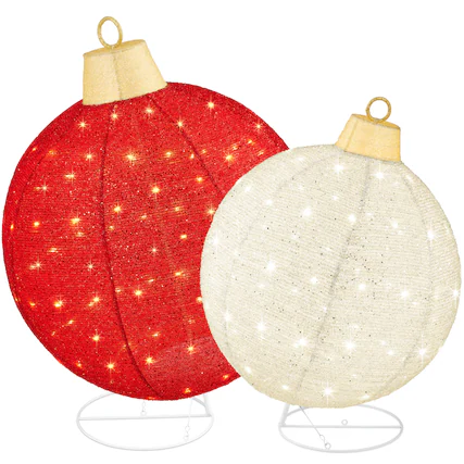 Front. Best Choice Products - Best Choice Products 2pc Lighted Pop-Up Christmas Ornaments Outdoor Holiday Decoration w/ 180 LED Lights - Red/White - Red/White - Large.