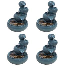 Sunnydaze - Tiered Vessels Ceramic Indoor Water Fountain - 10 in - 4pk - Teal