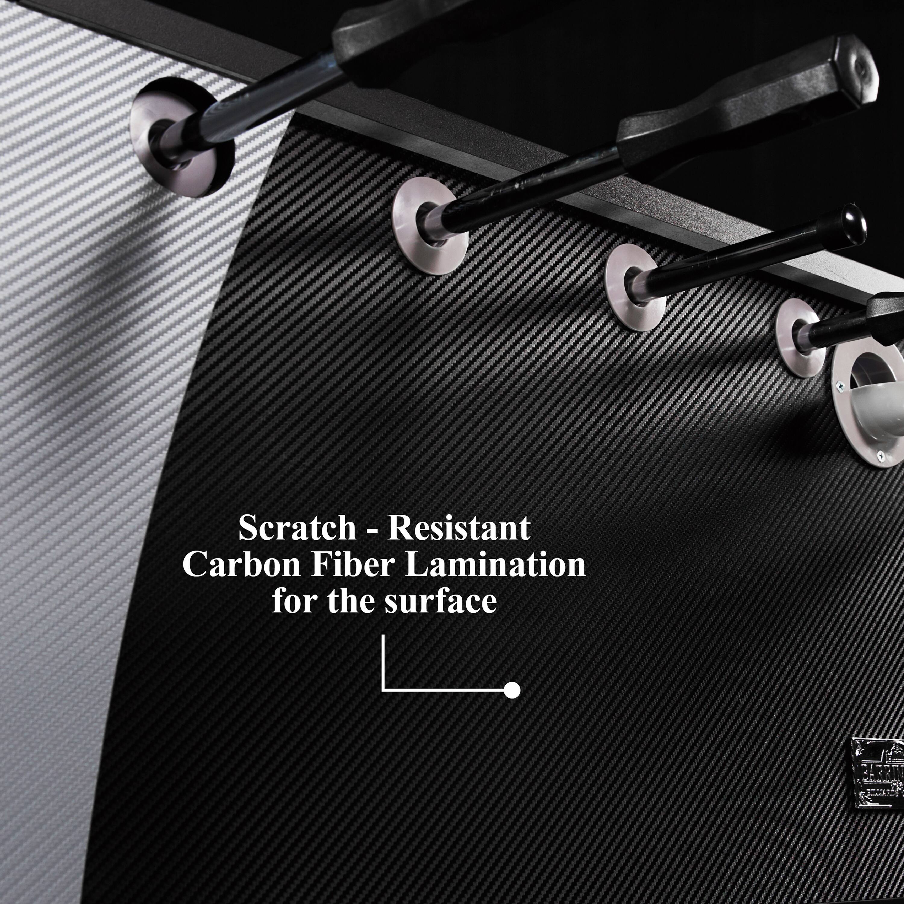 Scratch-resistant carbon fiber lamination for the surface.