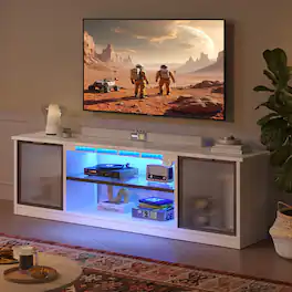 Bestier - 57-inch Gaming TV Stand with RGB Music Sync Lights, Aluminum Frames & Cable Management - White Marble
