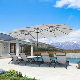 PURPLE LEAF - 15 ft. Patio Market Umbrella with Base Double-Sided Outdoor Table Sun Umbrellas with Crank for Pool Beach Deck Backyard - White
