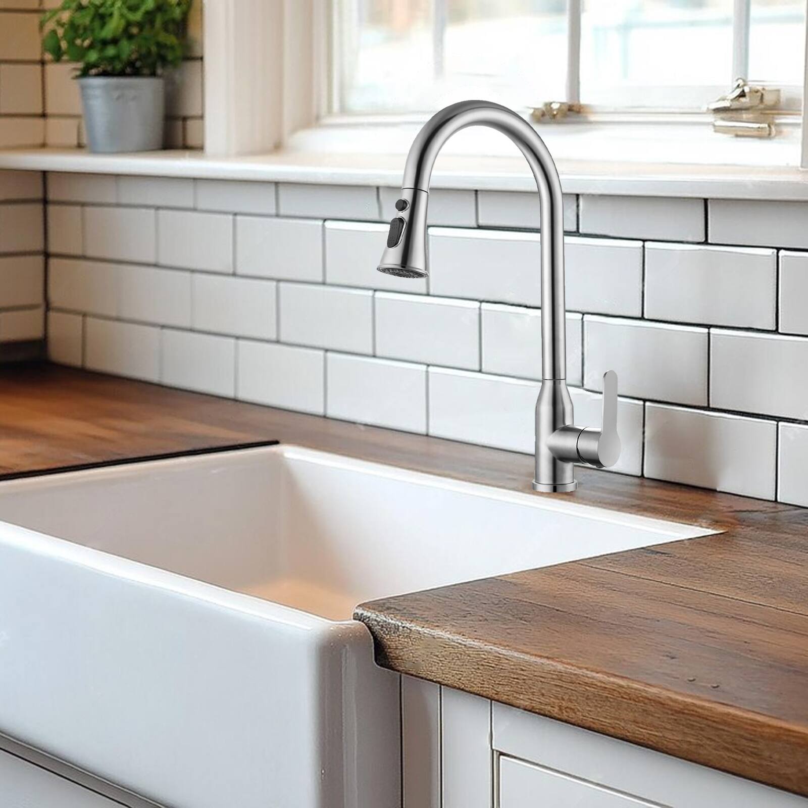 Angle. APRILSOUL - High Arc Single Handle Stainless Steel Brushed Nickle Kitchen Faucets with Pull Down Sprayer - Brushed Nickel.