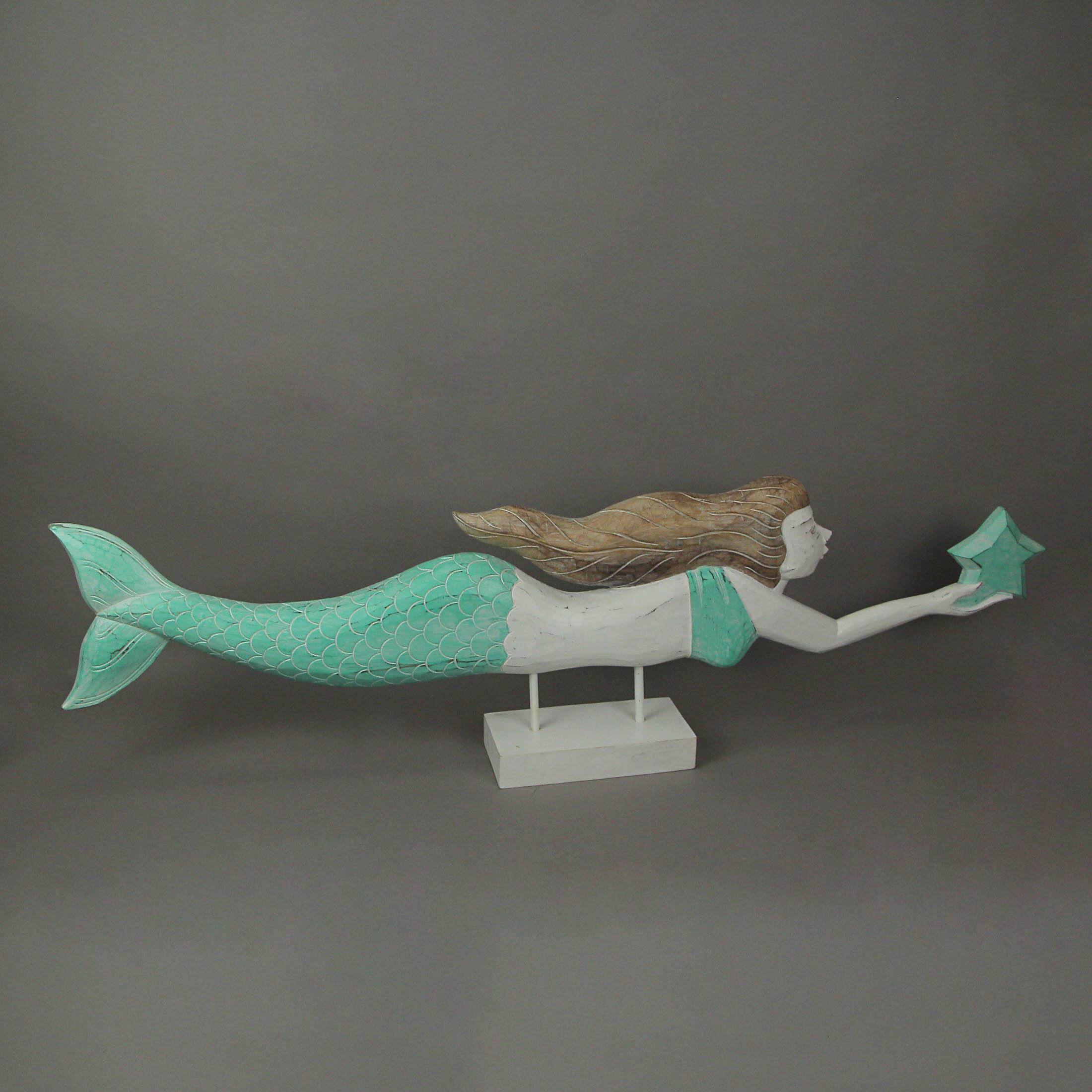 Alt View 1. Fancy That - 39 Inch Wood Carved Mermaid Sculpture Standee Decorative Statue Home Decor Art - Turquoise.