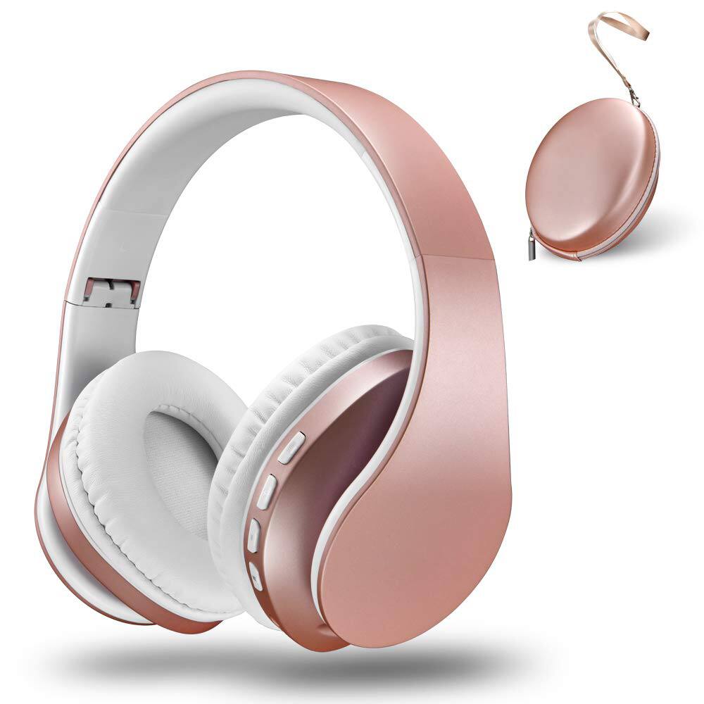 Front. GlowWise - 3-in-1 Bluetooth Headphones Wireless, Wired,SD/FM Player | Foldable Over-Ear Headset,Lightweight for Comfort (Rose Gold) - Rose.