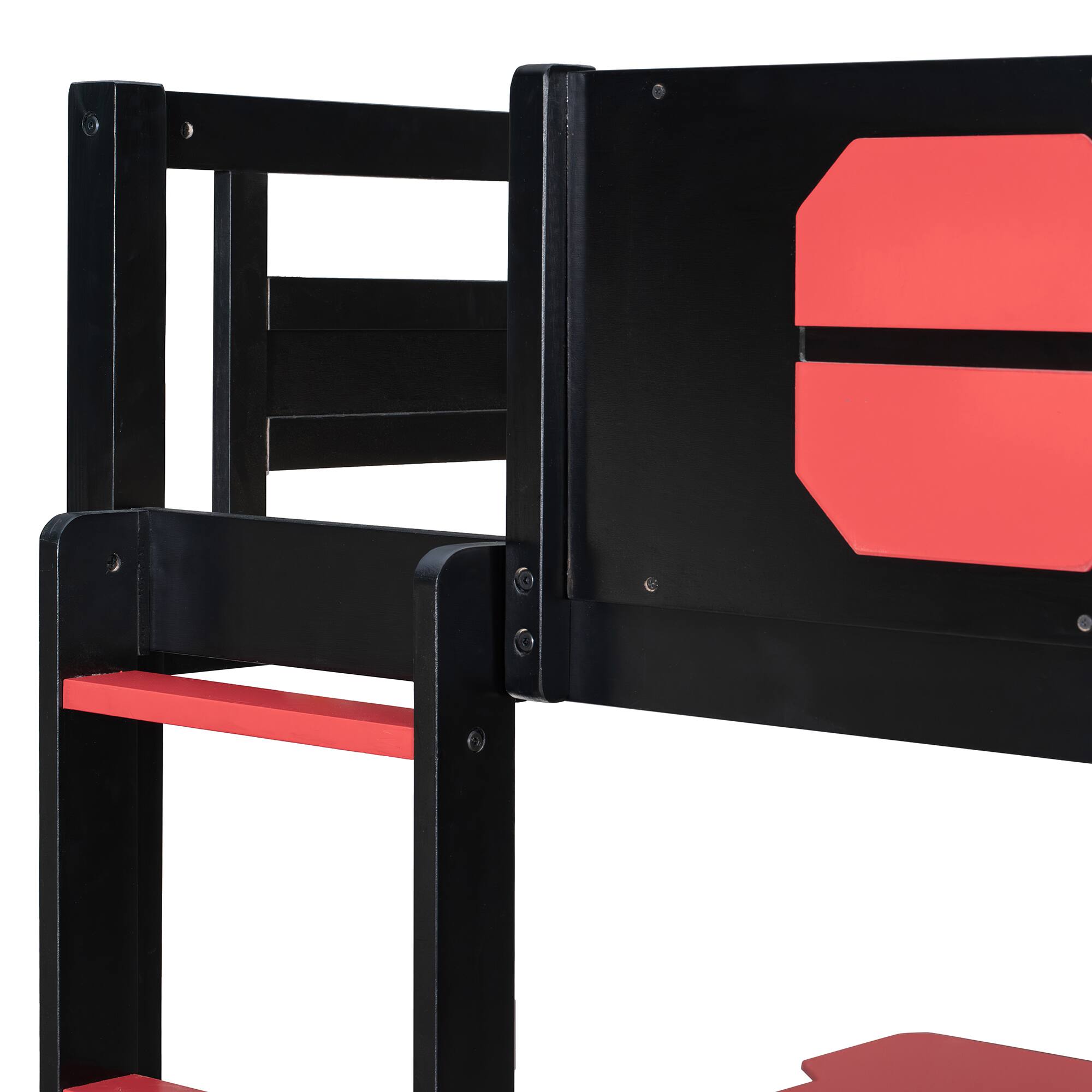 Alt View 2. Anysun - Full Size Bunk Bed with Two Built-In Gaming Desks, USB Desktop Ports & Pegboard Organizer, Gaming Bunk Frame for Gamer - Red.