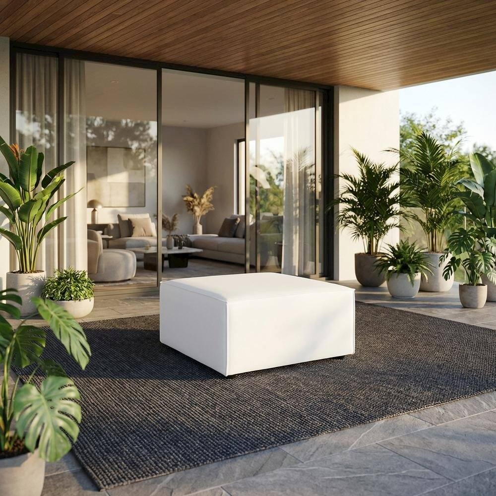 Angle. Outdoor Escape - Outdoor Upholstered Sectional Sofa Ottoman for Patio Lounging - White.