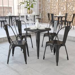 Emma + Oliver - Commercial Grade 23.75" Square Metal Indoor-Outdoor Table Set w/ 2 Stack Chairs - Black