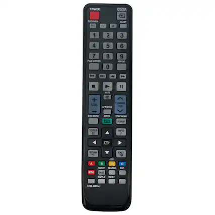 POWER RECEIVER BD TV FUNCTION TV SOURCE SLEEP 1 2 3 4 5 6 7 FULL SCREEN 8 0 9 REPEAT |4 . " + ad VOL MUTE o TUNING ICH SFE MODE DISC MENU MENU TITLE MENU POPUP TOOLS INFO RETURN G EXIT A C SMART SEARCH D DSP TI HUB DOPLI MOIST AH59-02333A