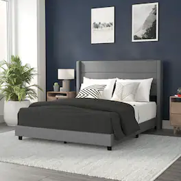 Alamont Home - Hollis Queen Size Upholstered Platform Bed with Wingback Headboard - Gray