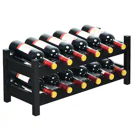 Gymax - 2-Tier Bamboo Wine Rack 12 Bottles Display Storage Shelf Holder Kitchen Coffee - Brown