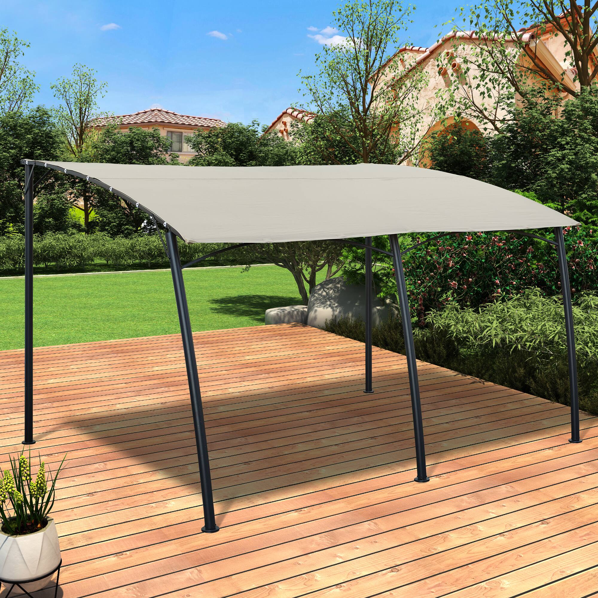 Left. Mondawe - Steel Outdoor Pergola Gazebo Patio Canopy - Khaki.