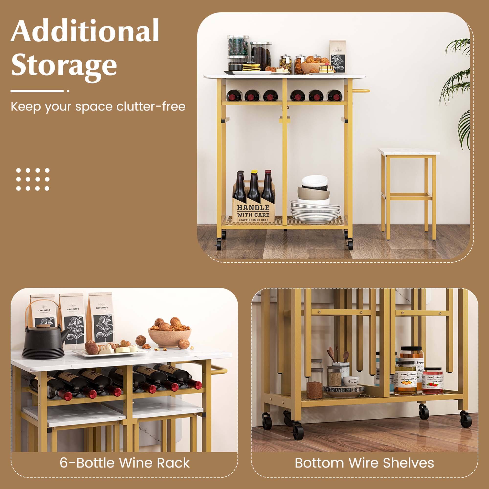 Additional Storage Keep your space clutter-free:

* 6-Bottle Wine Rack
* Bottom Wire Shelves