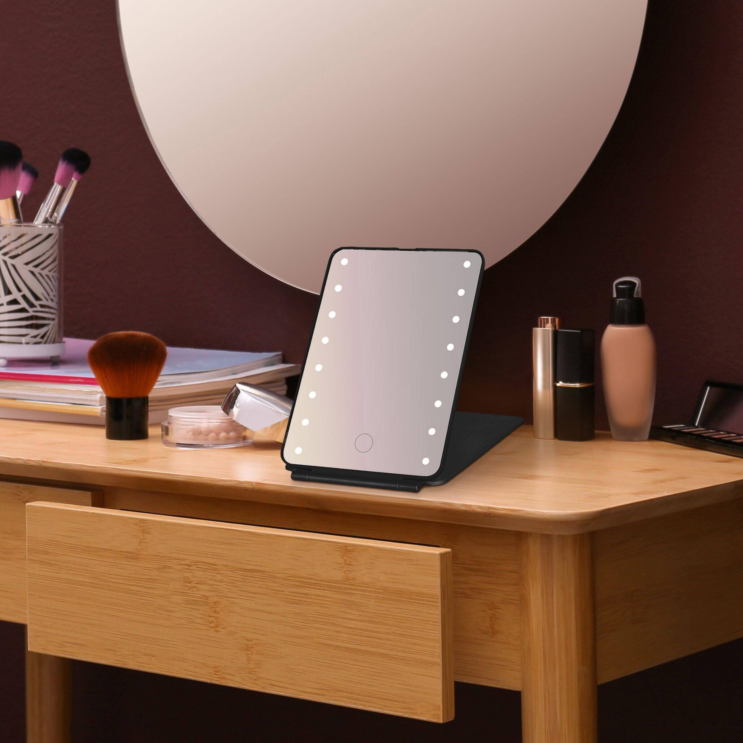 Alt View 3. Comfort Essence - Folding Black Led Vanity Mirror  Dimmable Lights Compact Packable Rechargeable Great For Travel - Black.