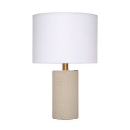 Manhattan Lane - Myn Table Lamp, 18 Inch, Linen Drum Shade, Leather Base - Gray, White, Brass