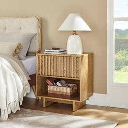Loheer - Mid Century Modern Nightstand with Hidden Charging Station Finish - Natural