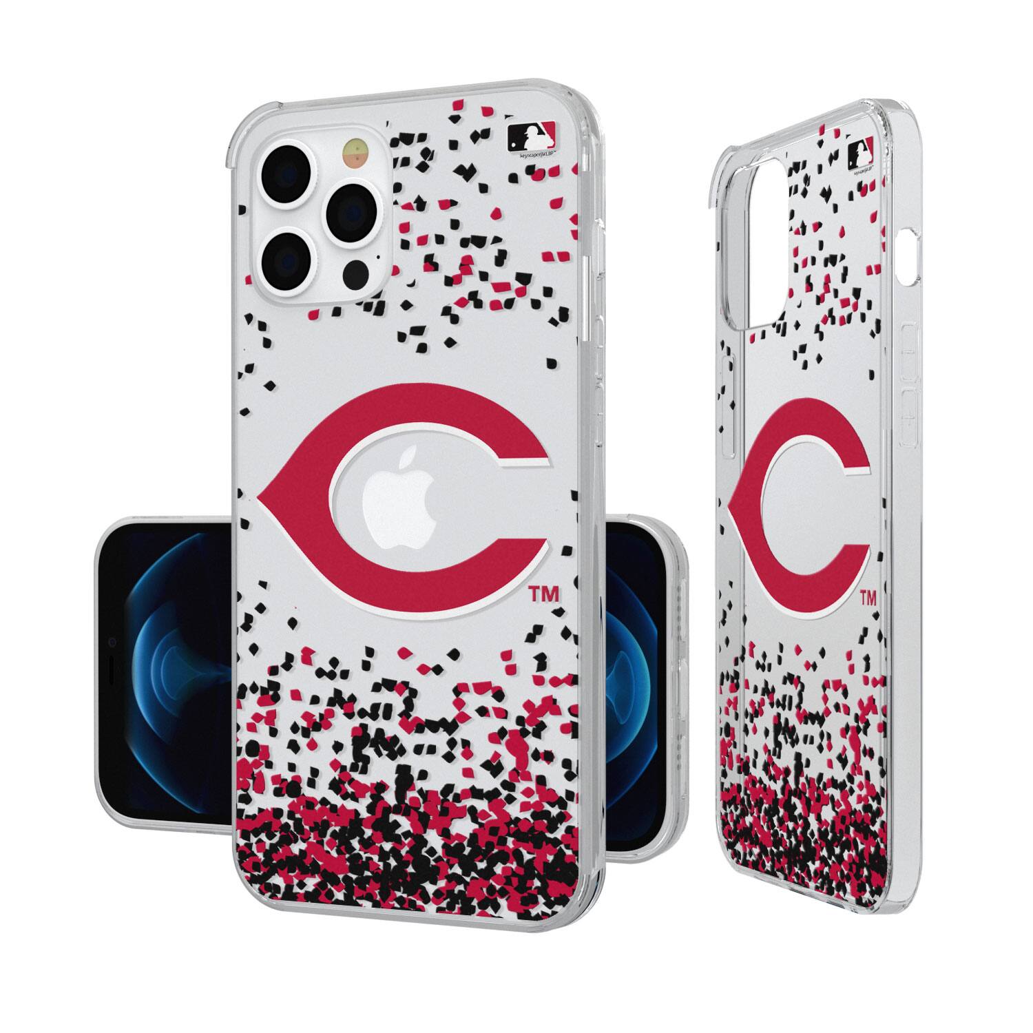 Front. Keyscaper - Cincinnati Reds iPhone Confetti Design Clear Case - 13 mini - Multicolor.