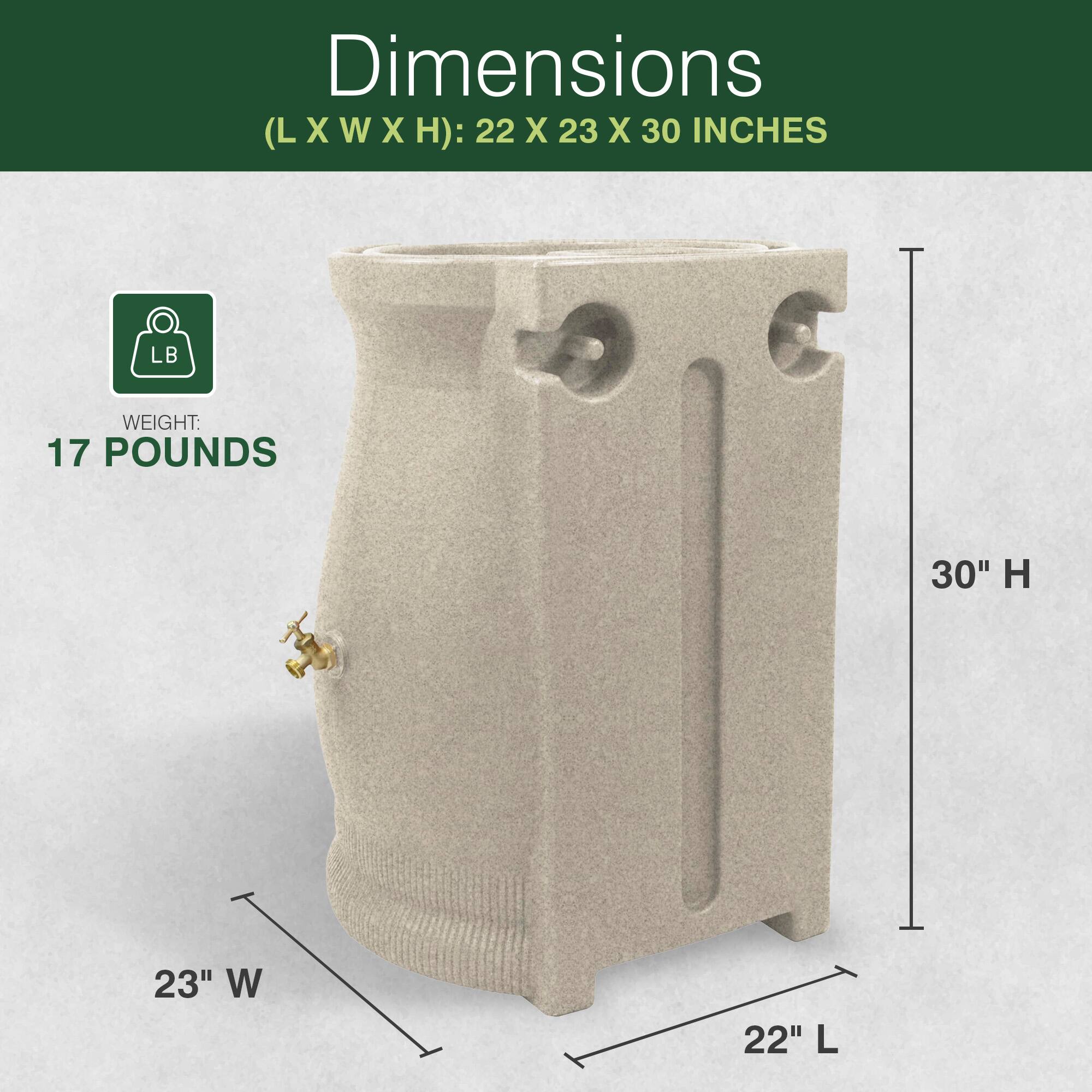 Dimensions (L X W X H): 22 X 23 X 30 INCHES  
LB WEIGHT: 17 POUNDS  
30" H  
23" W  
22" L