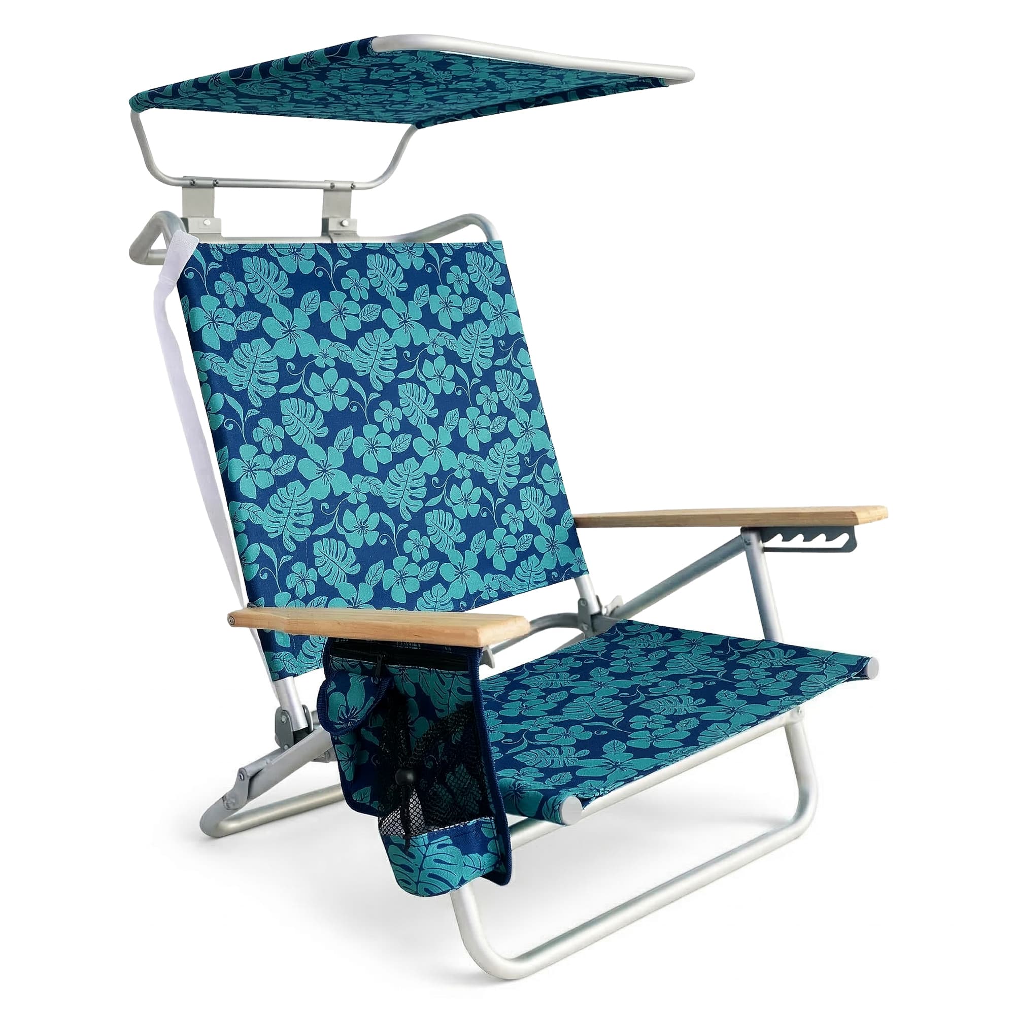 Bliss Hammocks - Folding Beach Chair, Backpack Recliner with Canopy, Blue Flower - Blue Flowers